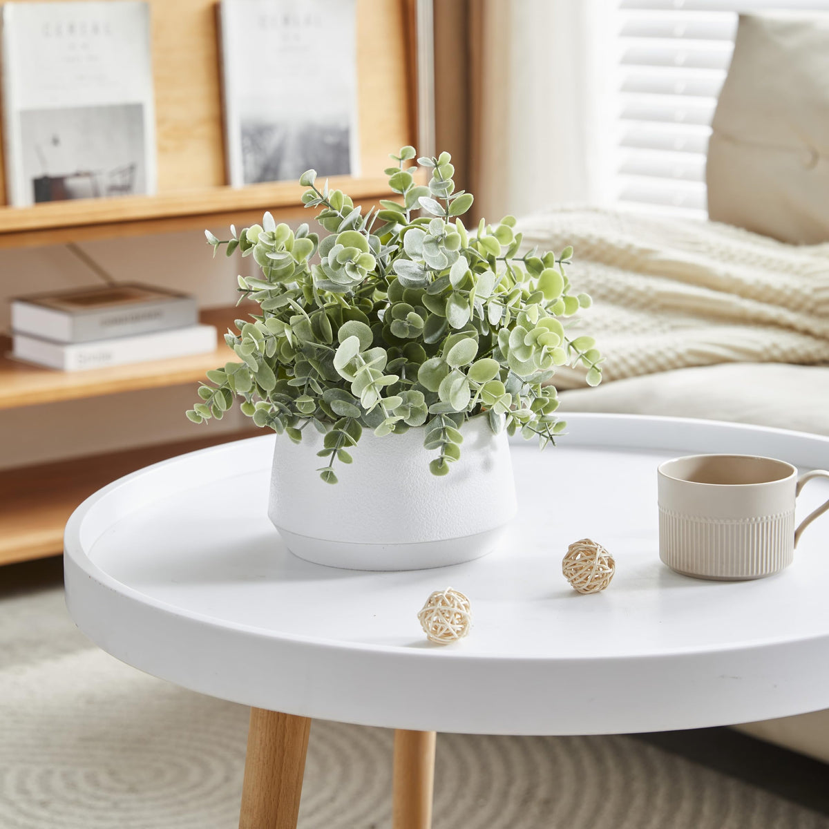 Artificial Eucalyptus Plant in White Pot