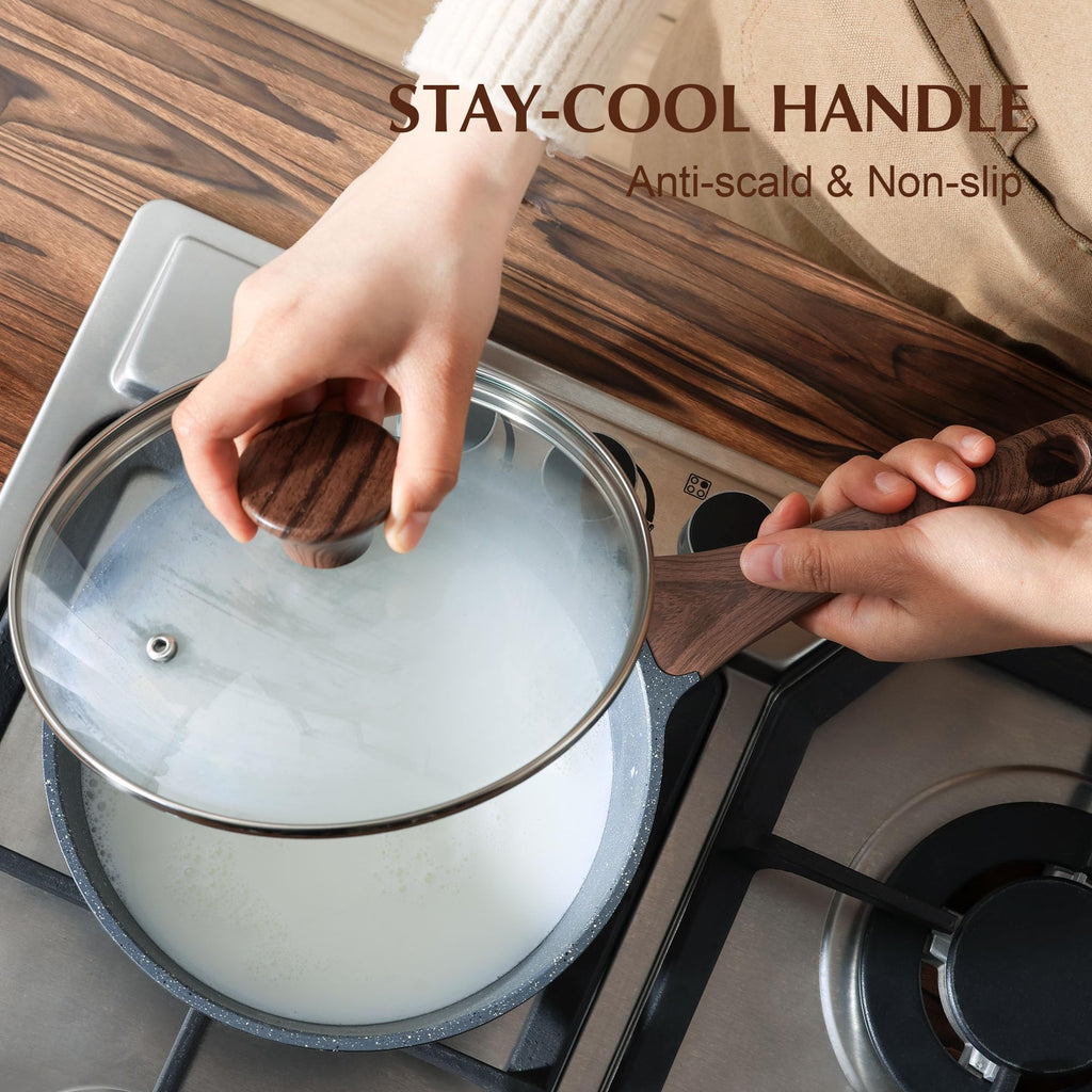SENSARTE Non-Stick Granite Saucepan with Glass Lid