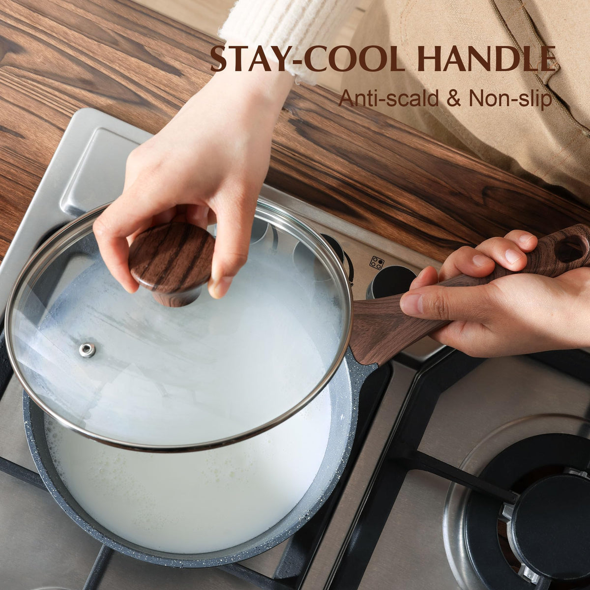 SENSARTE Non-Stick Granite Saucepan with Glass Lid