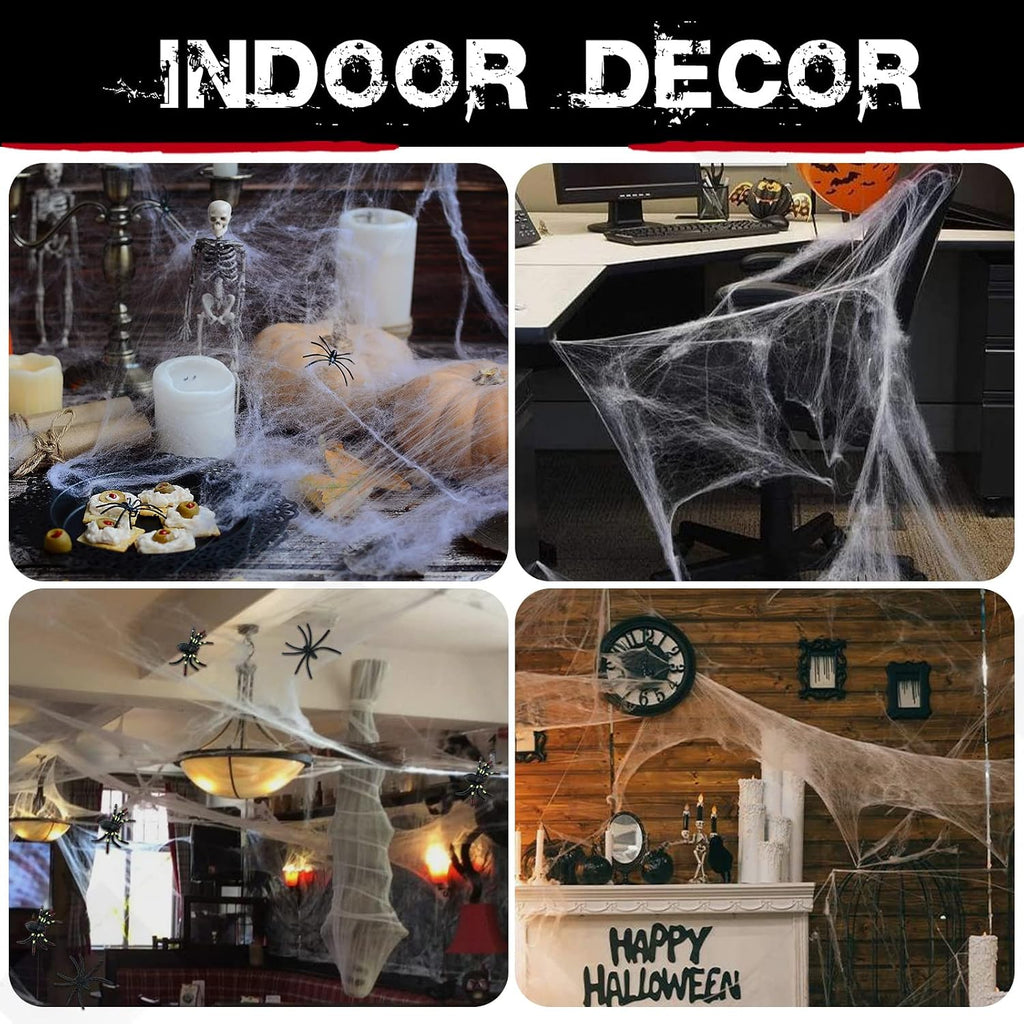 Stretchy Halloween Spider Web Decoration with Fake Spiders – view 6