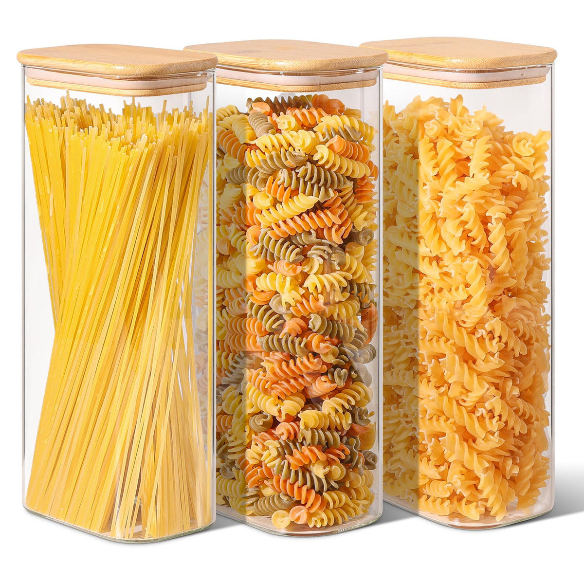 Square Glass Storage Jars with Bamboo Lids