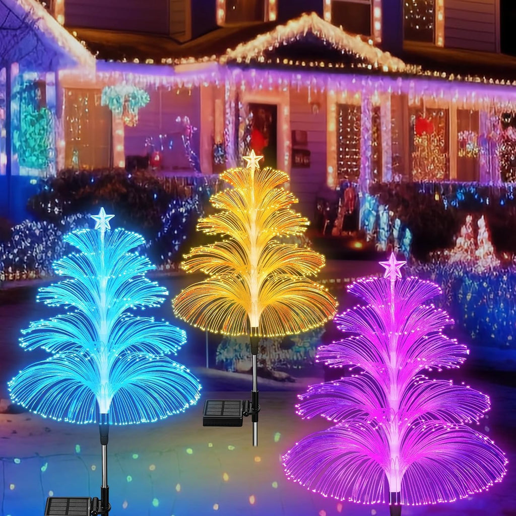 Solar Fibre Optic Christmas Tree Lights – 3 Pack