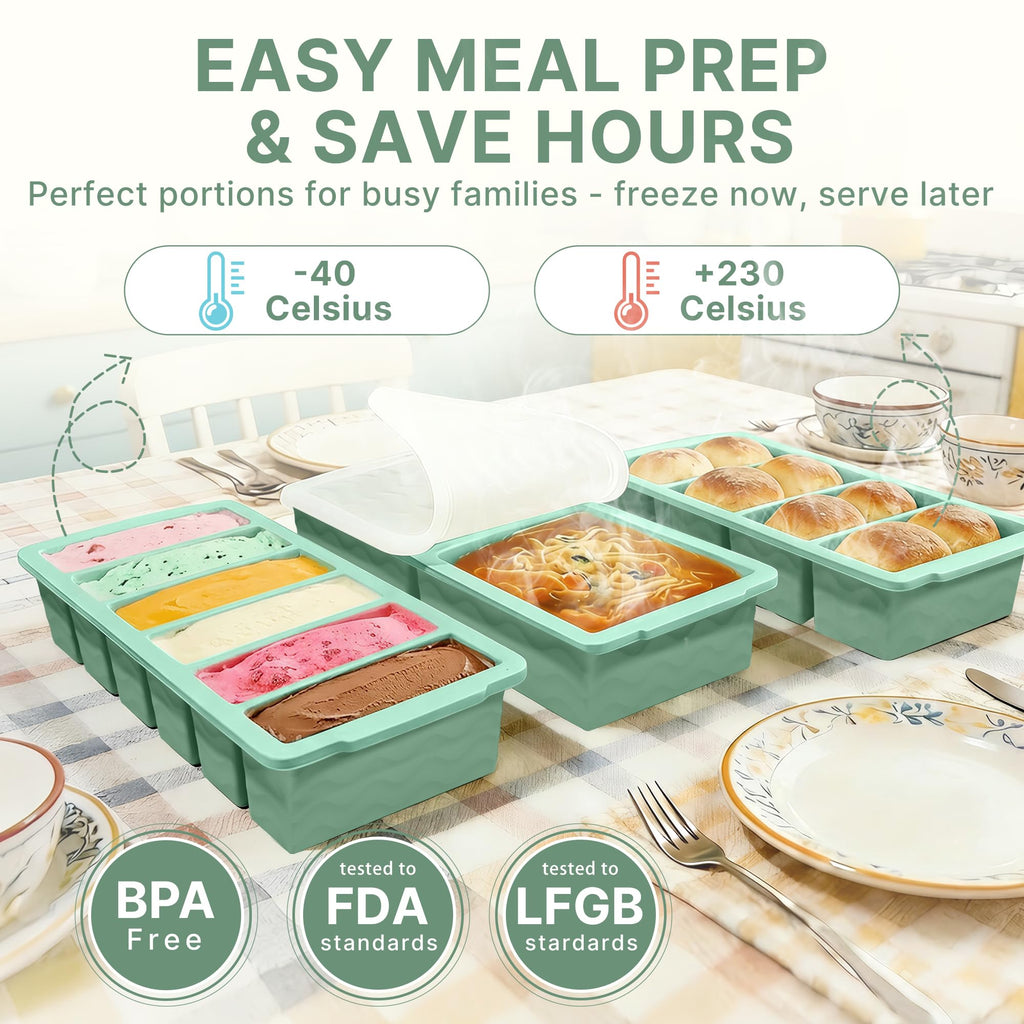 Silicone Freezer Trays with Lids – Soup & Meal Prep Portions