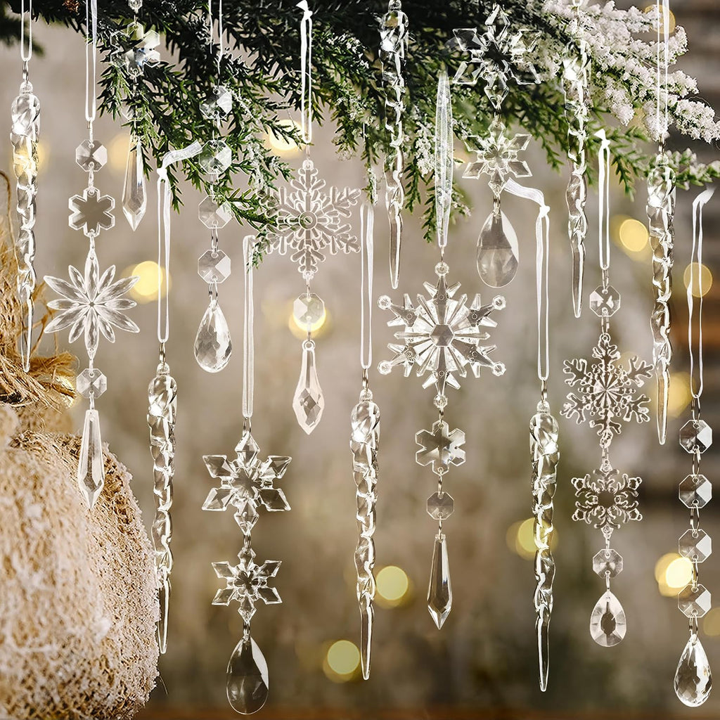Acrylic Snowflake & Icicle Ornaments – 18 to 32 Piece Sets