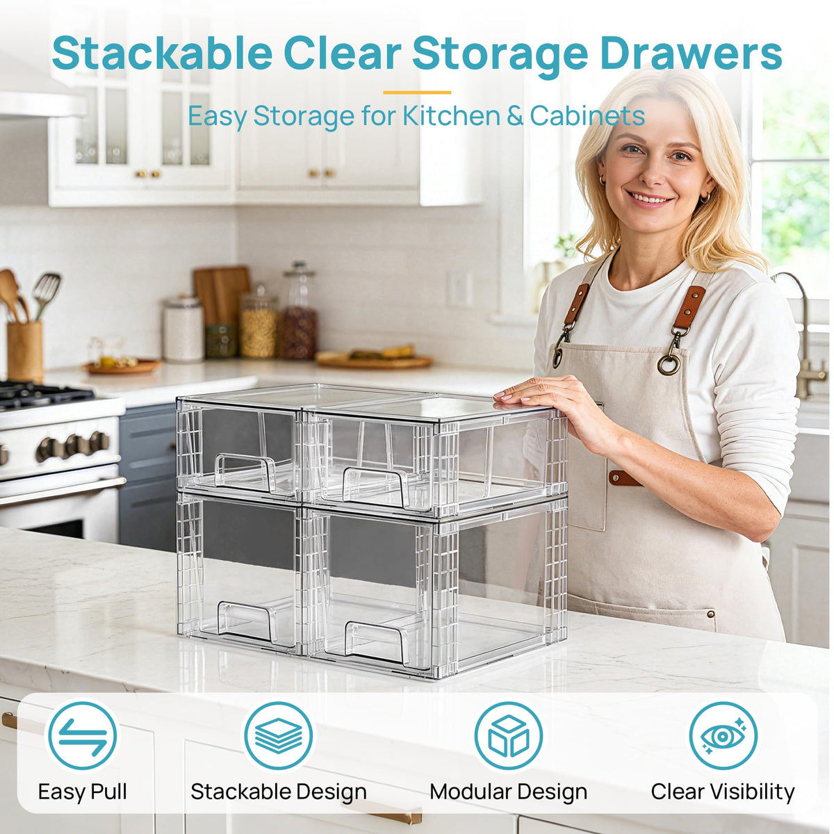 Clear Stackable Storage Drawers – 4 Pack