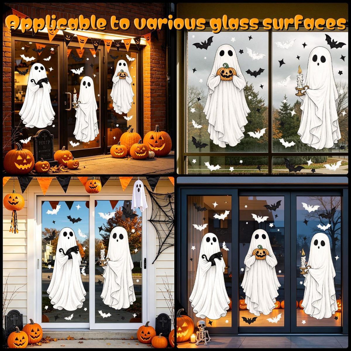 Large Halloween Window Clings – Ghosts, Bats & Black Cats – view 4