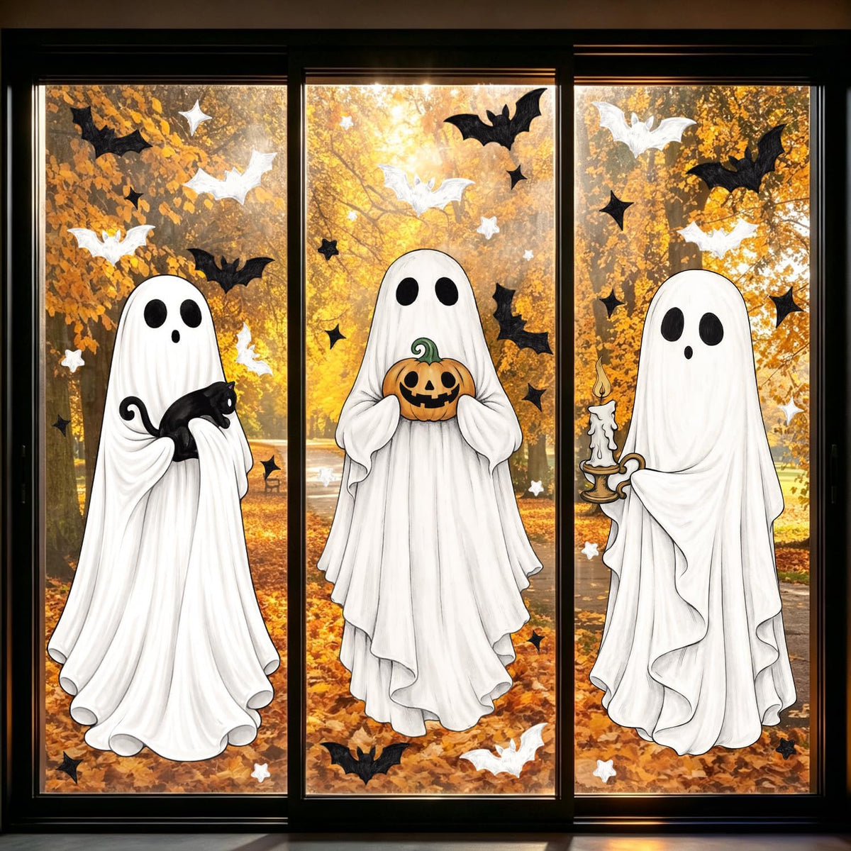 Large Halloween Window Clings – Ghosts, Bats & Black Cats