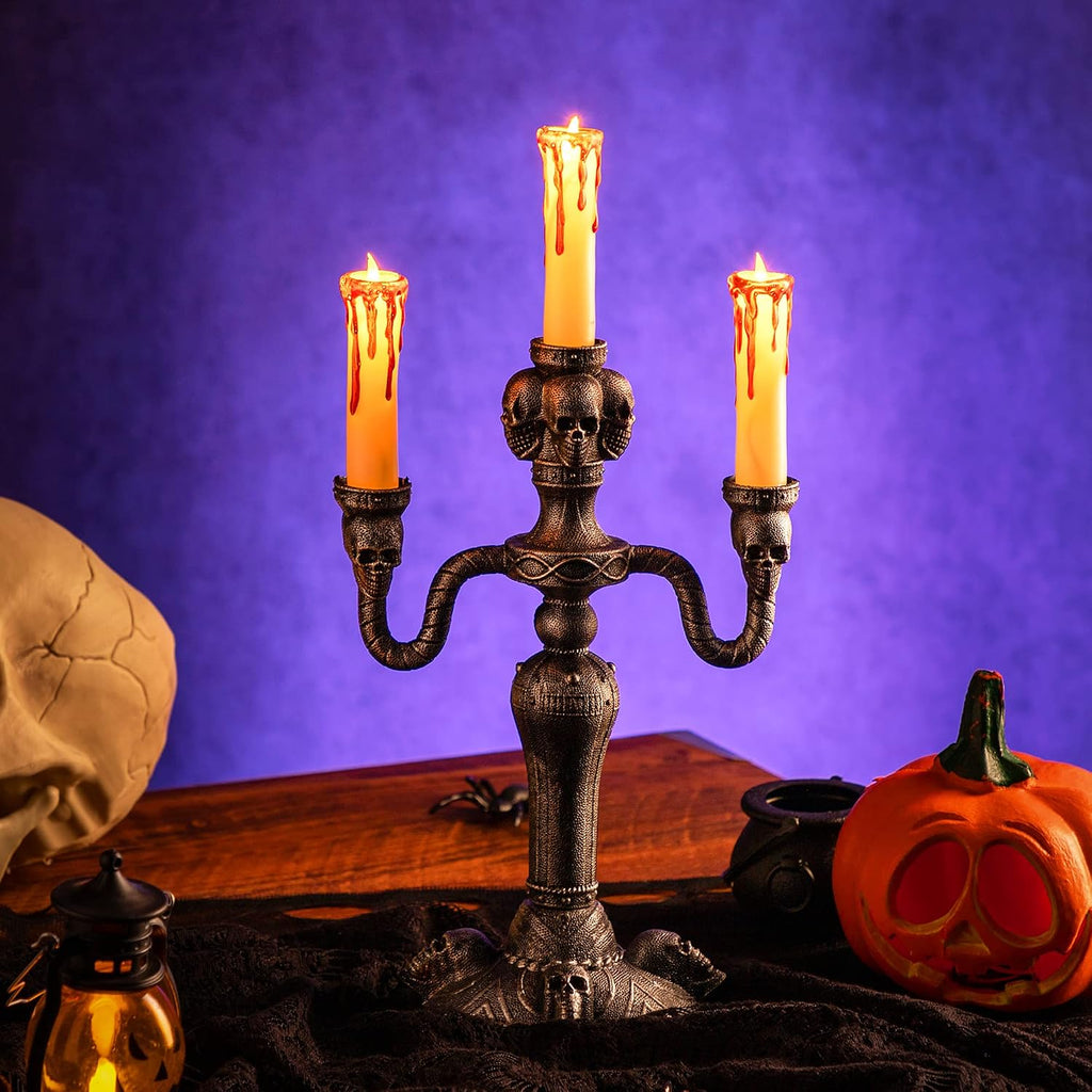 Skull Candelabra with LED Candles – 2 Pack – view 5
