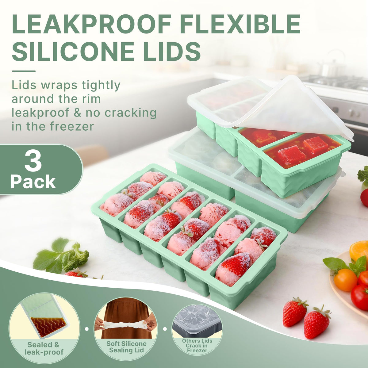 Silicone Freezer Trays with Lids – Soup & Meal Prep Portions