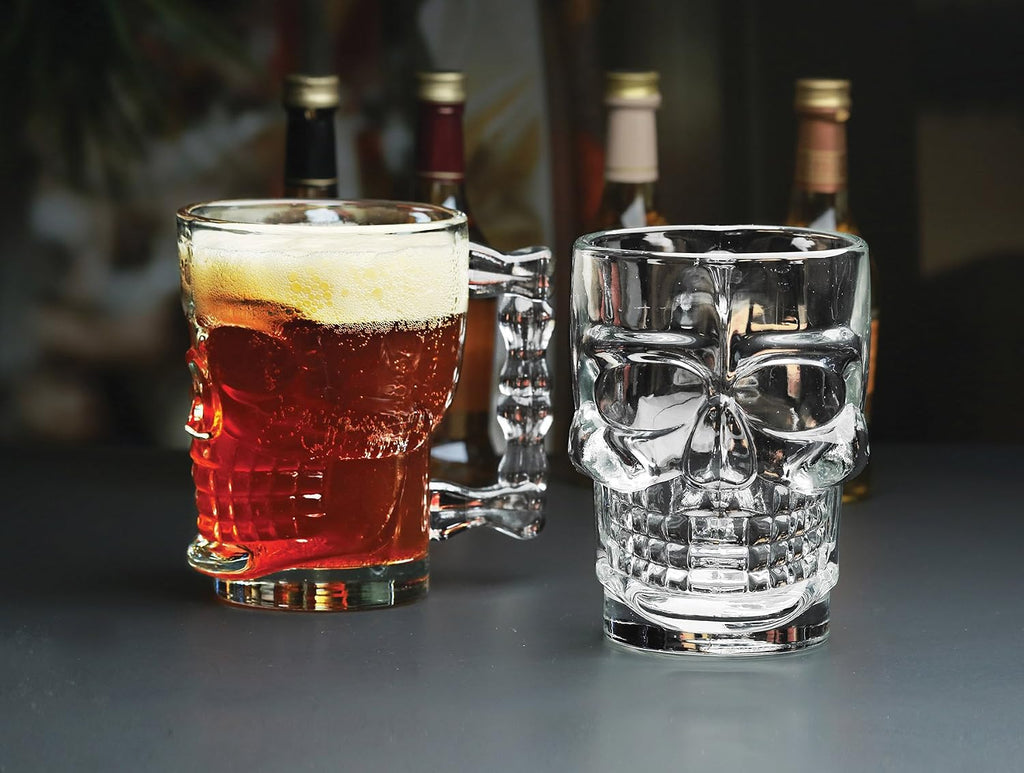 Skull Face Glass Beer Mugs – Set of 2 – view 6