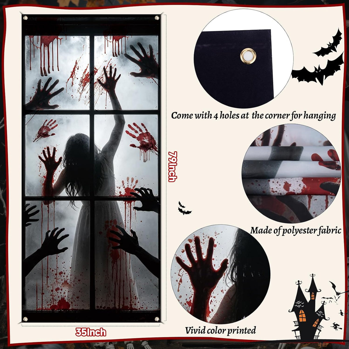 Zombie Hands Halloween Door Cover – 200 x 90 cm – view 2
