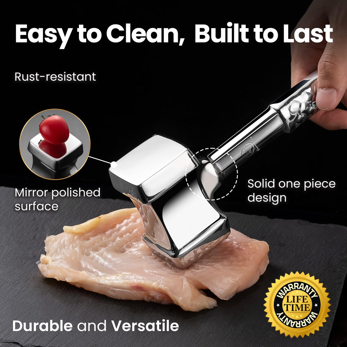Stainless Steel Meat Tenderiser Mallet – Dual-Sided
