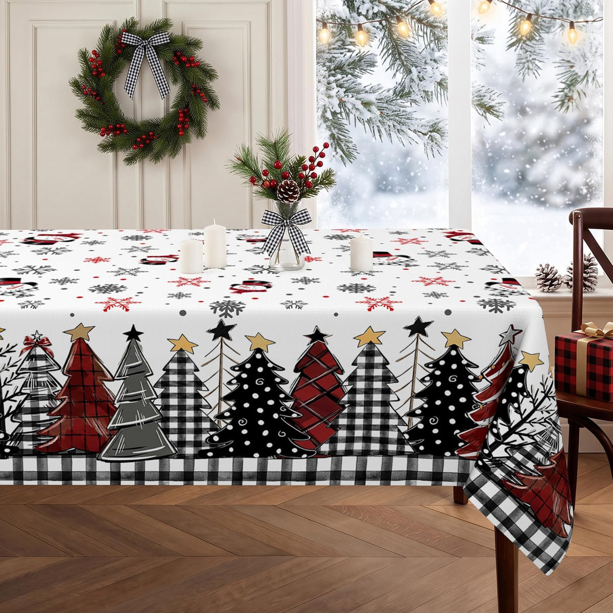 Christmas Tablecloth – Plaid, Tree & Gingerbread Prints – view 11