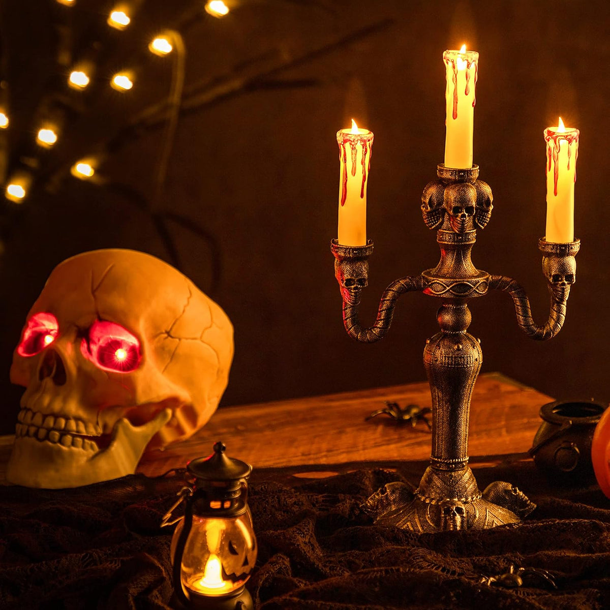Skull Candelabra with LED Candles – 2 Pack – view 6