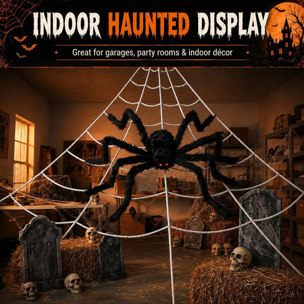 Giant Spider Web with 1.5 m Spider – Halloween Decoration – view 4