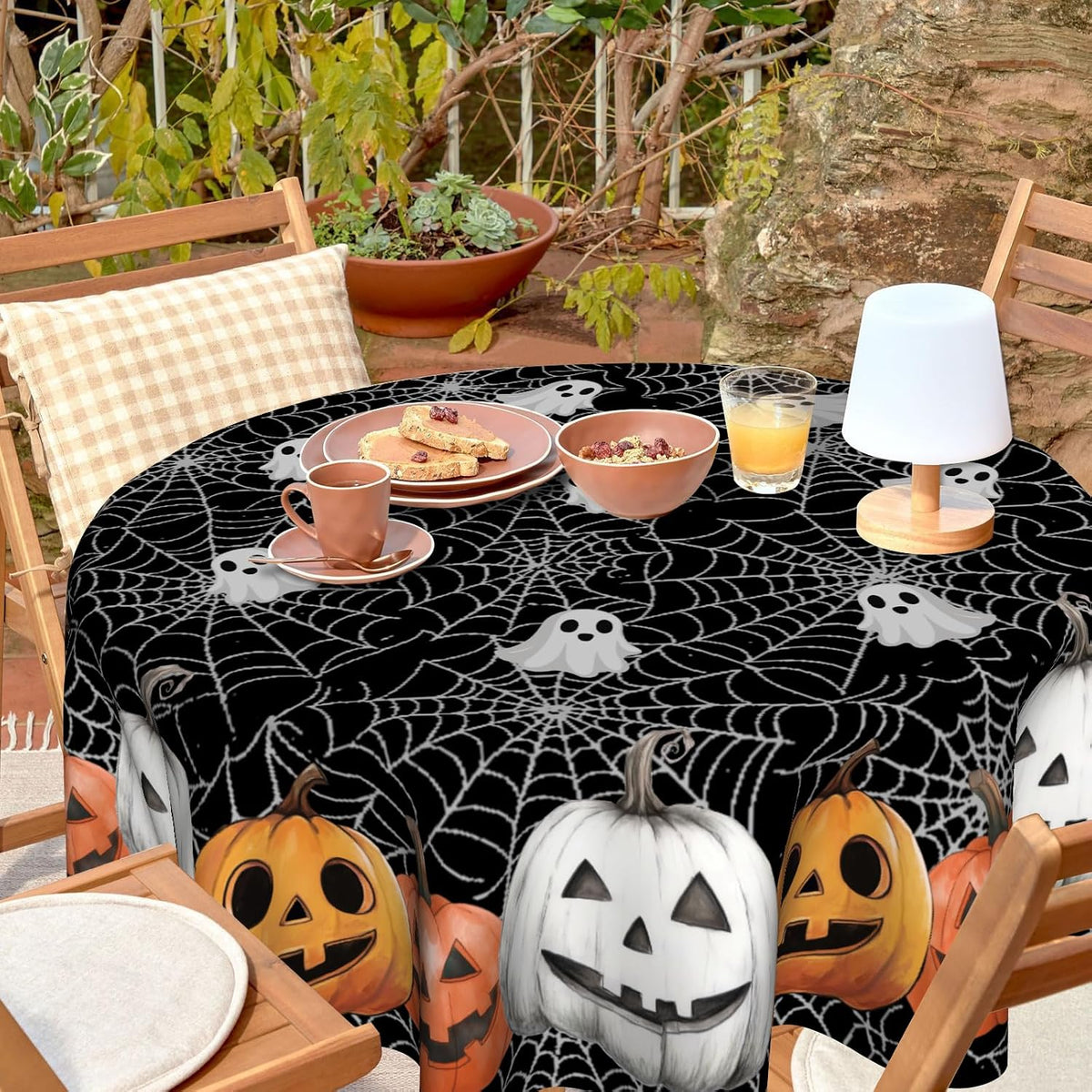 Round Halloween Tablecloth – Spider Web & Pumpkin, 152 cm – view 5