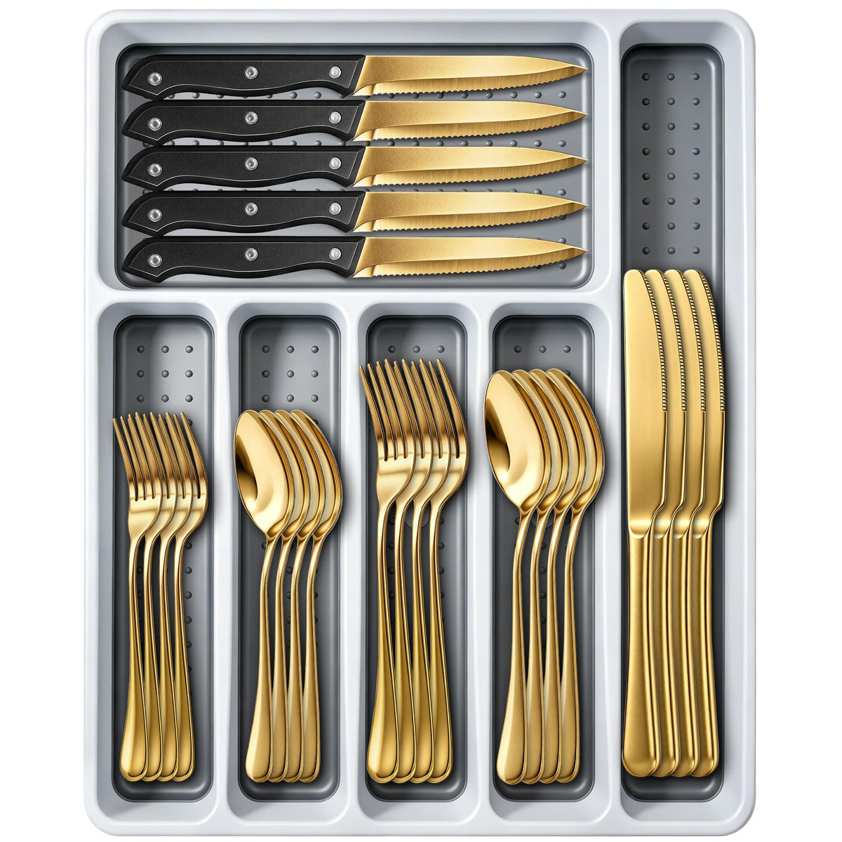 Mirror-Polished Stainless Steel Cutlery Set with Steak Knives