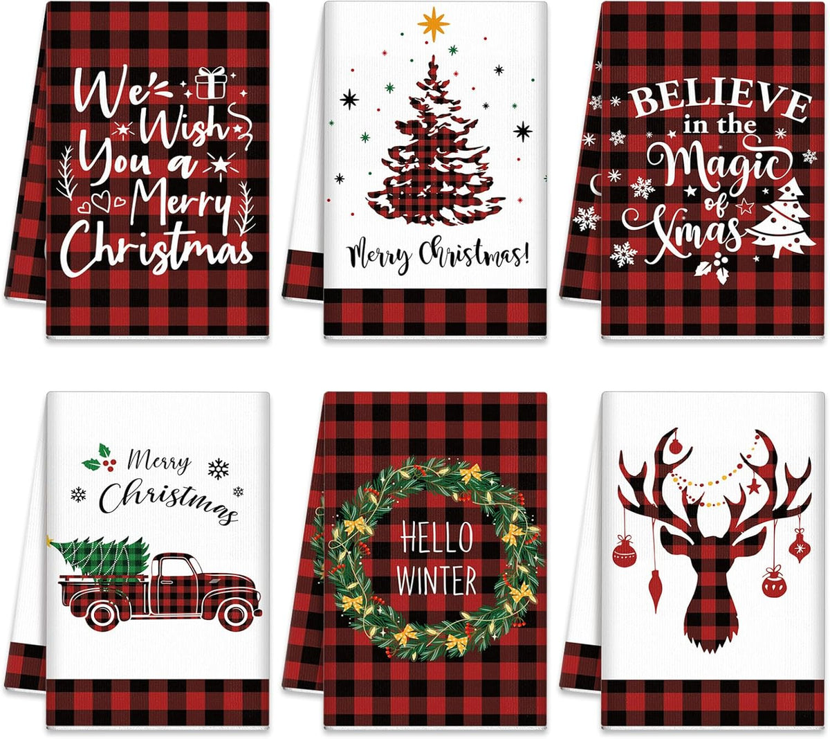 Christmas Kitchen Towels – 6 Pack Buffalo Plaid