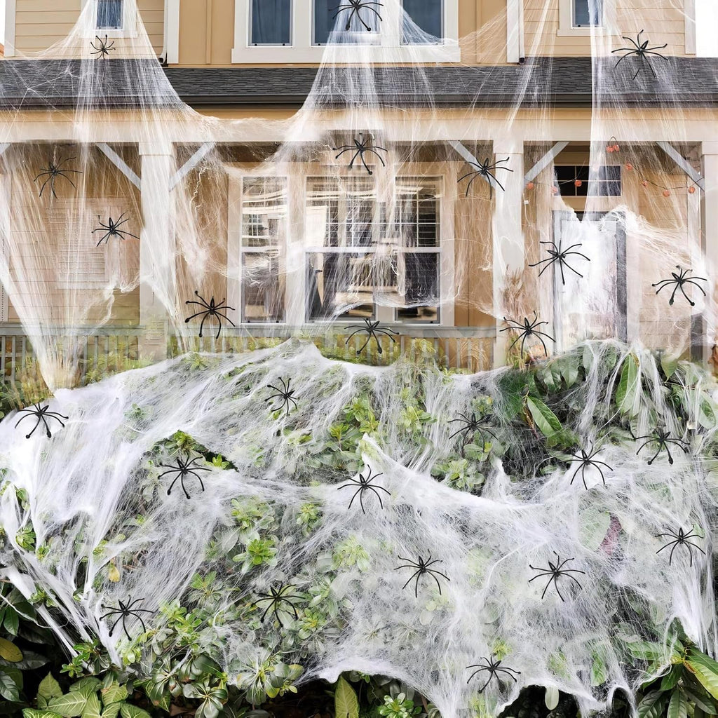 Stretchy Halloween Spider Web Decoration with Fake Spiders