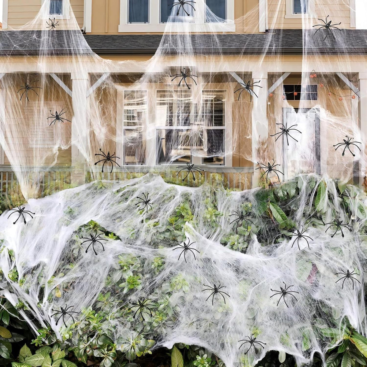 Stretchy Halloween Spider Web Decoration with Fake Spiders