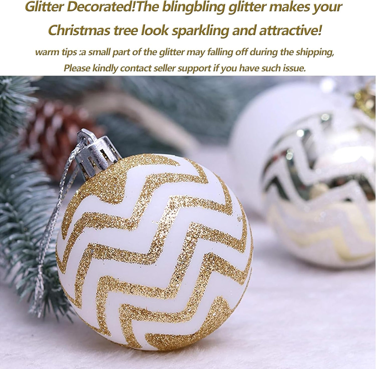 Gold & White Christmas Baubles – 30 Pack, 6 cm – view 7