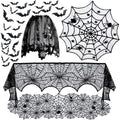 Black Lace Spider Web Table Runner & Covers – 5 Piece Halloween Set