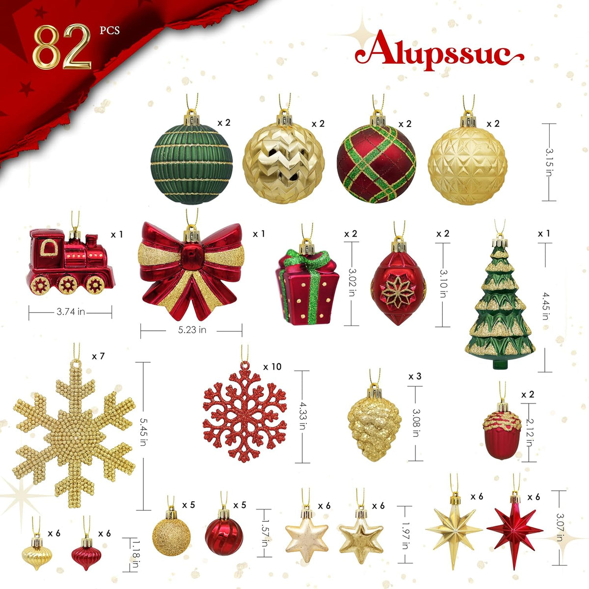 Christmas Bauble Set – 82 Piece Red, Green & Gold – view 3