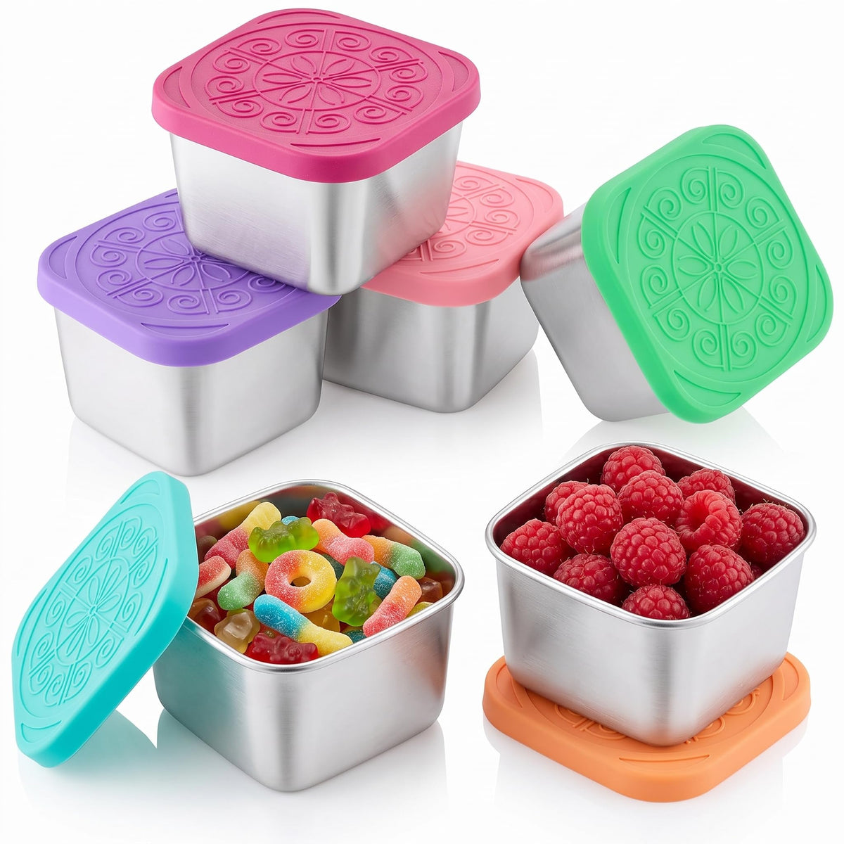 Stainless Steel Snack Containers with Silicone Lids