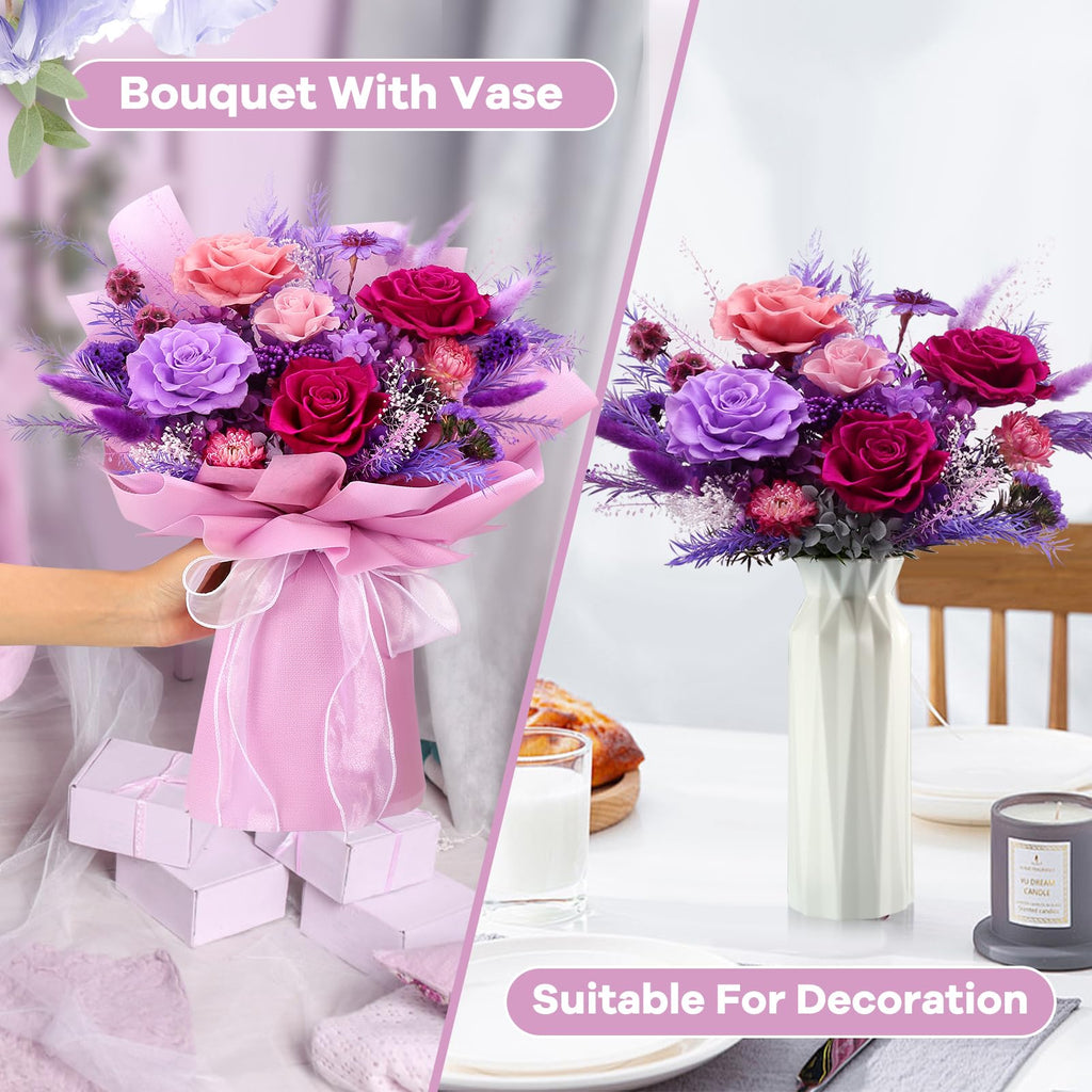 Preserved Rose Bouquet with Vase – Lasts 3+ Years
