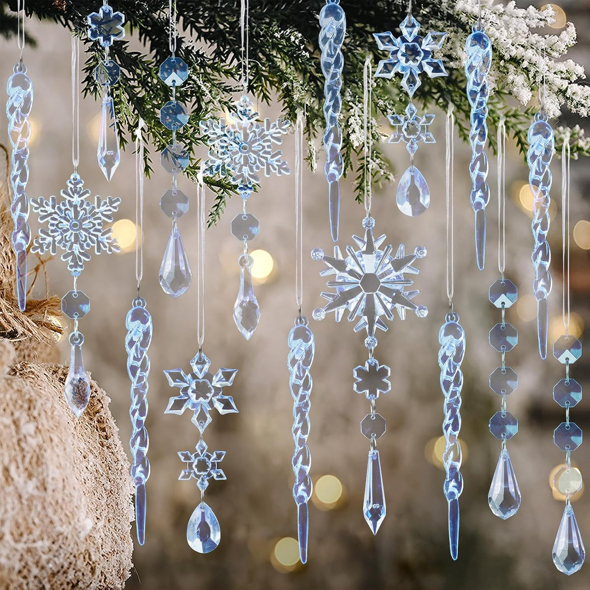 Acrylic Snowflake & Icicle Ornaments – 18 to 32 Piece Sets – view 12