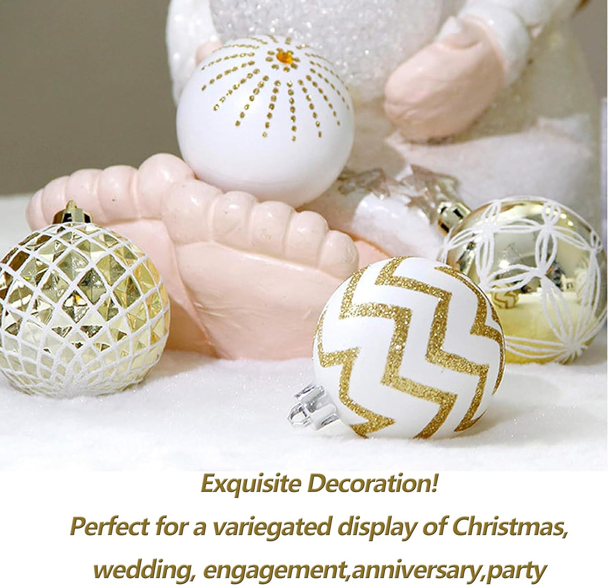 Gold & White Christmas Baubles – 30 Pack, 6 cm – view 6