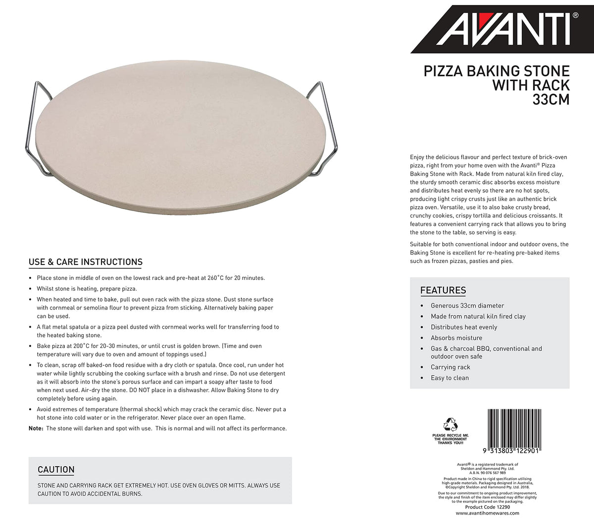 Avanti Pizza Stone with Rack – 33 cm