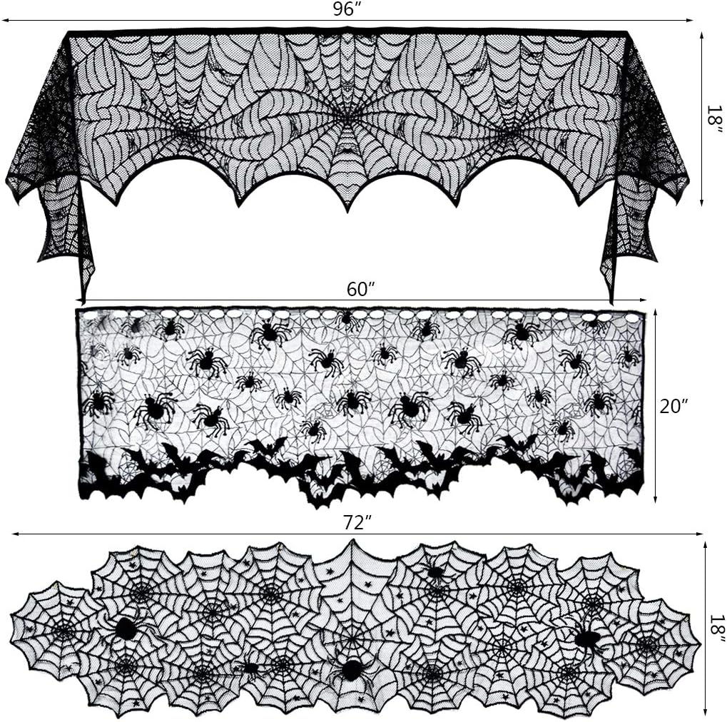 Black Lace Spider Web Table Runner & Covers – 5 Piece Halloween Set – view 2