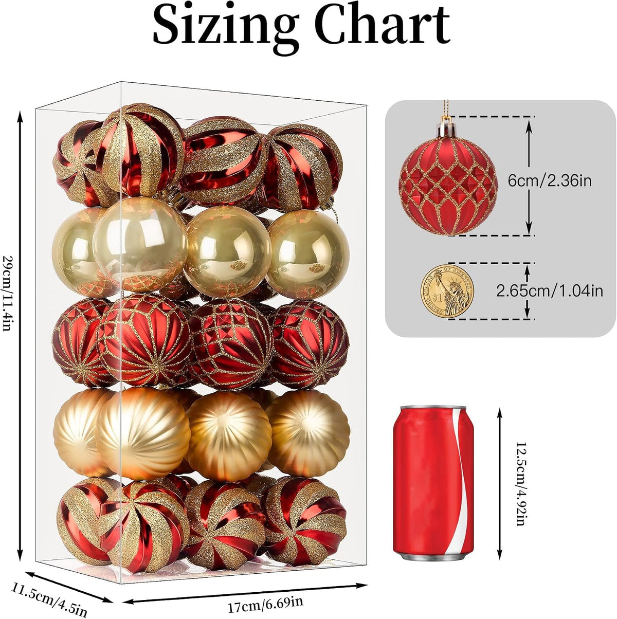Shatterproof Christmas Baubles – 30 Pack, 6 cm Red & Gold – view 3