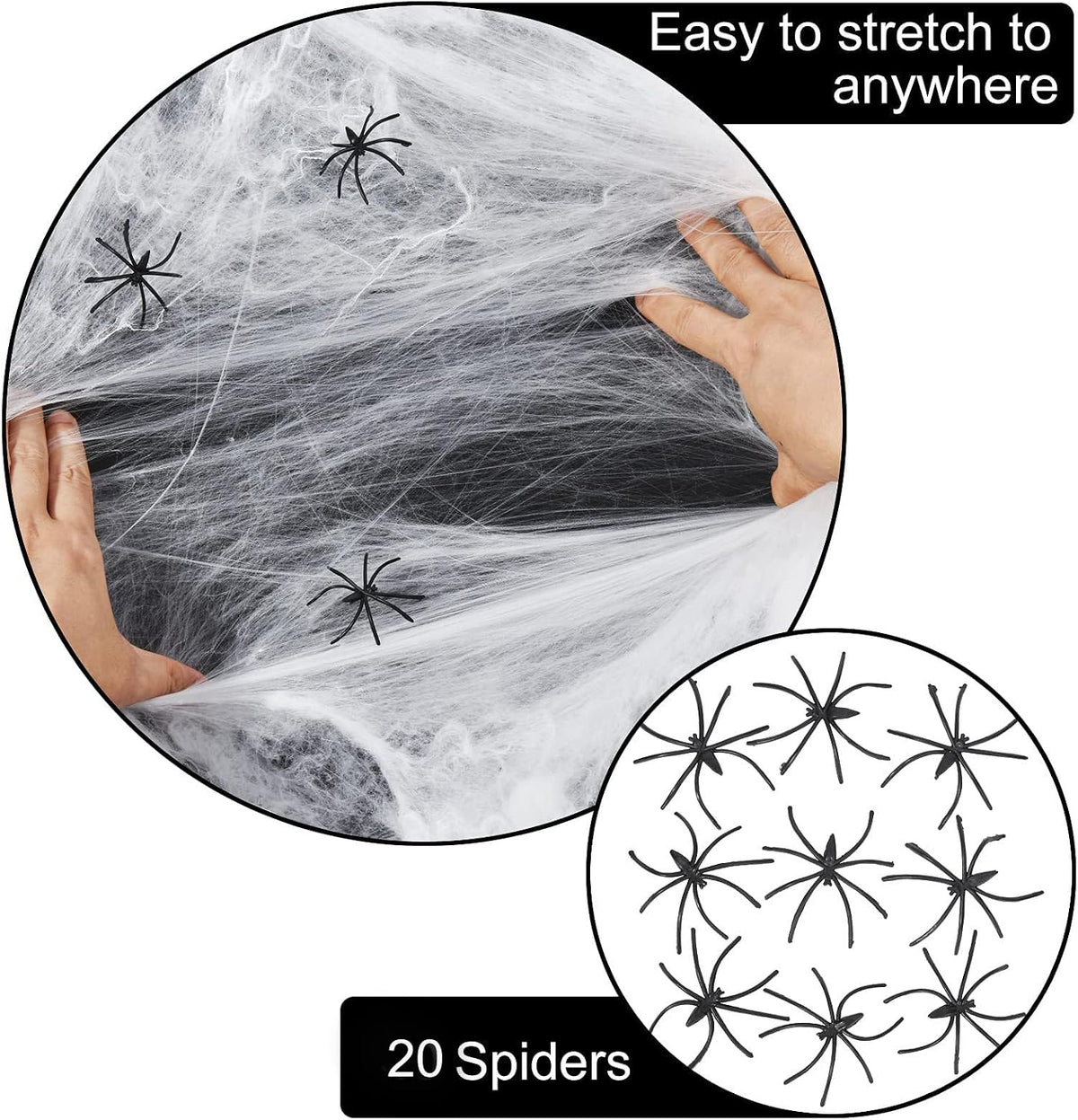 Stretchy Spider Webs with 20 Fake Spiders – Halloween Decoration – view 2