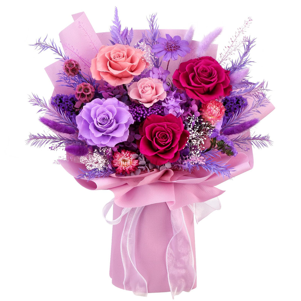 Preserved Rose Bouquet with Vase – Lasts 3+ Years