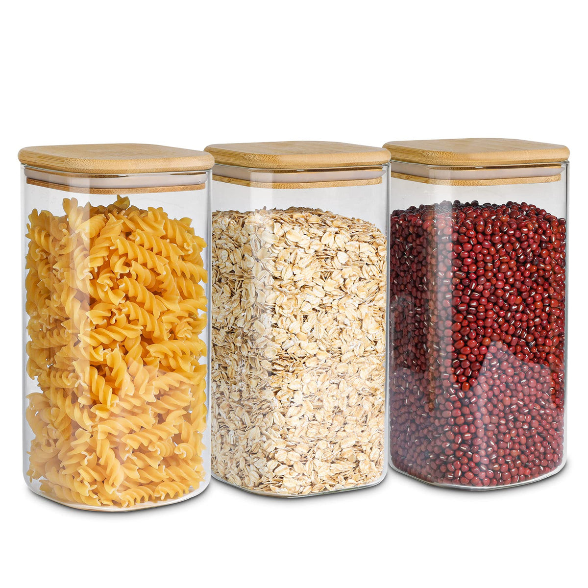 Square Glass Storage Jars with Bamboo Lids