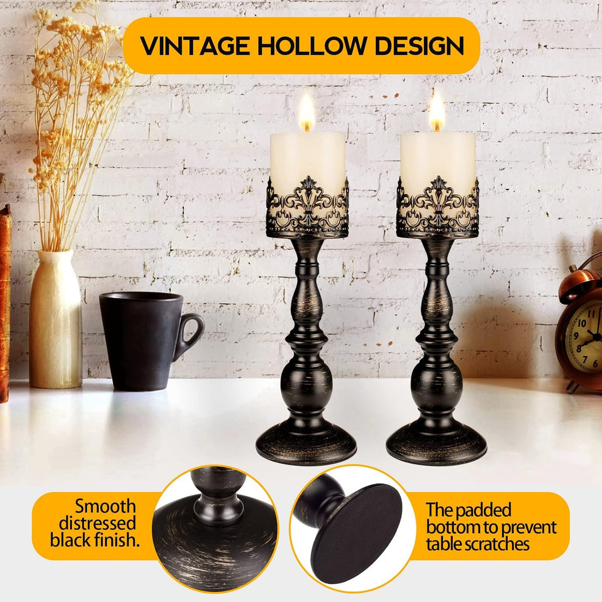 Gothic Black Pillar Candle Holders – Set of 2 – view 2