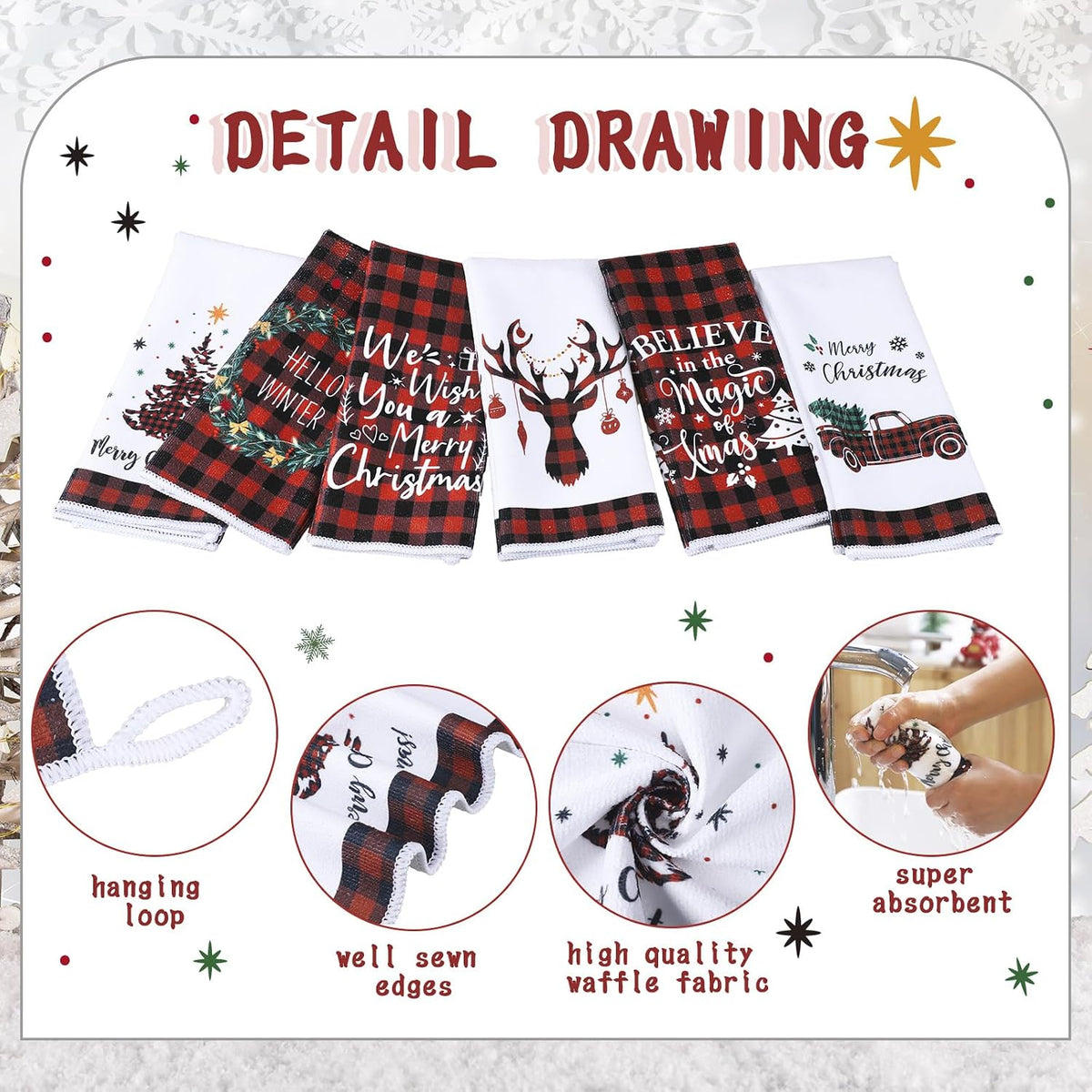 Christmas Kitchen Towels – 6 Pack Buffalo Plaid – view 4