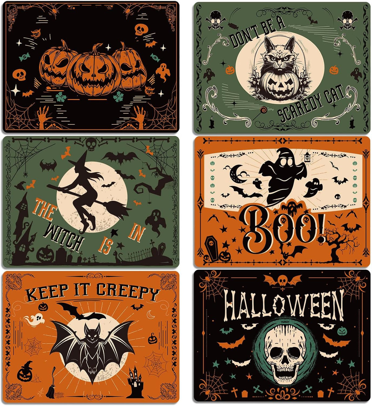 Halloween Placemats Set of 6 – Bats, Pumpkins & Skulls – view 2