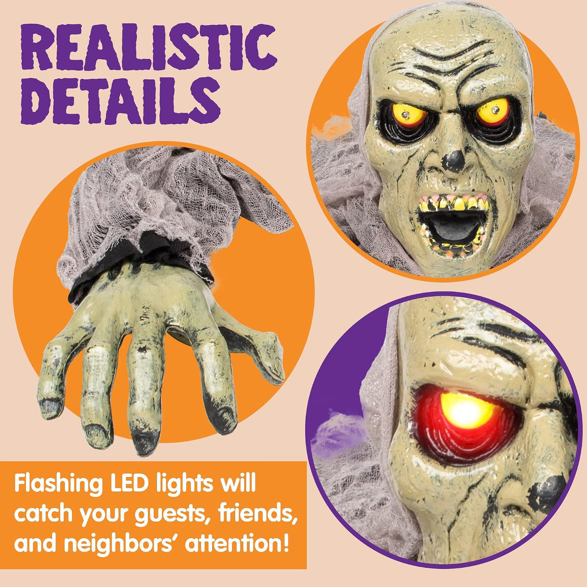 Light-Up Zombie Groundbreaker with Sound – Halloween Yard Prop – view 3