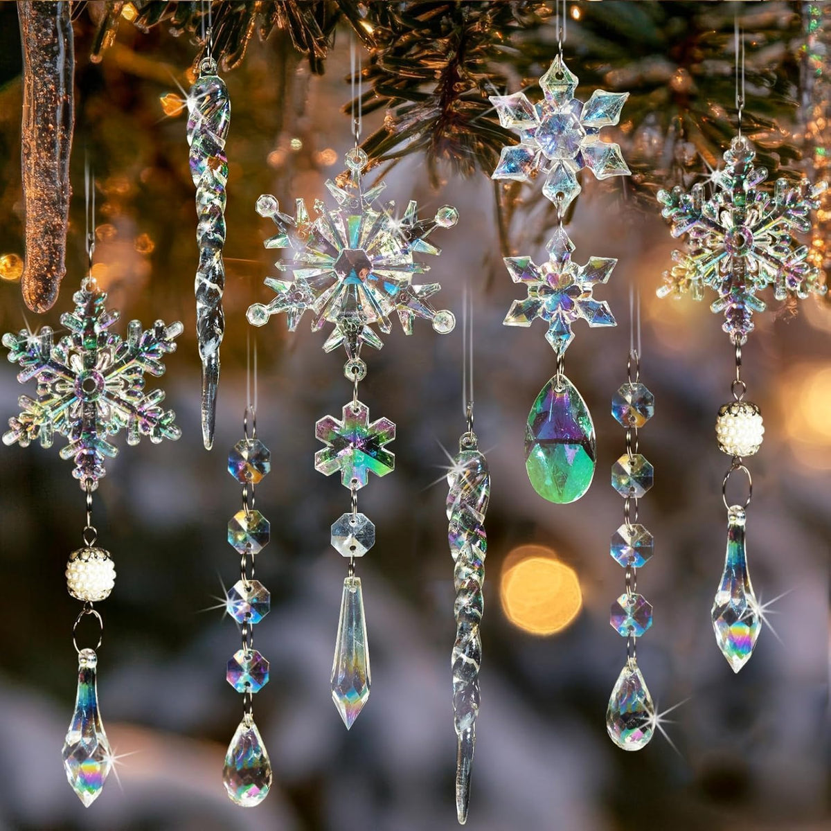 Acrylic Snowflake & Icicle Ornaments – 18 to 32 Piece Sets – view 9