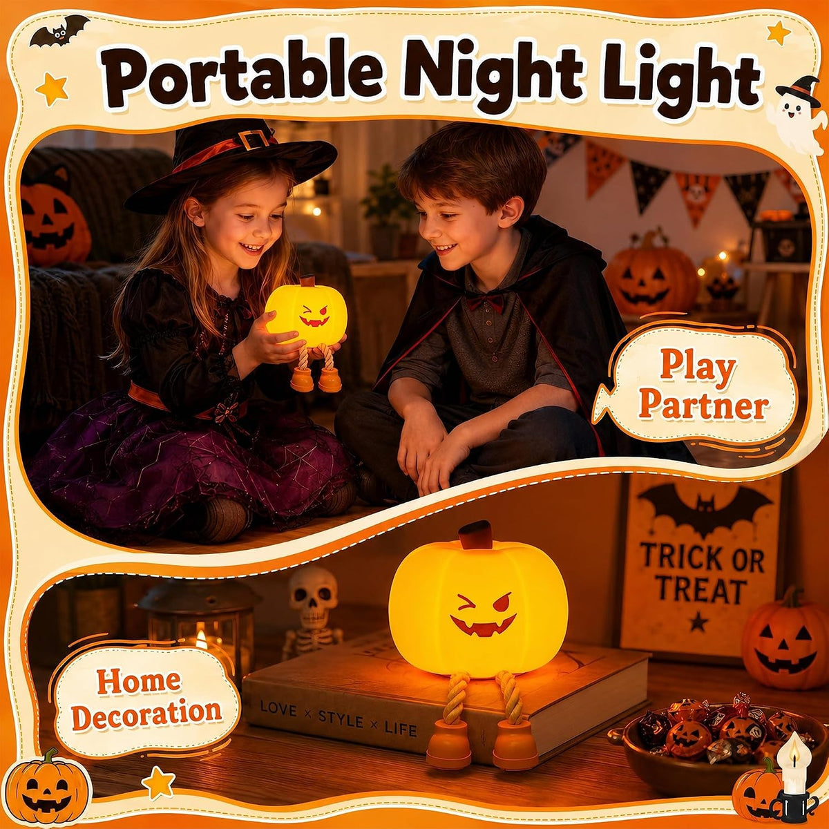 Pumpkin Night Light – Portable Halloween Lamp – view 3