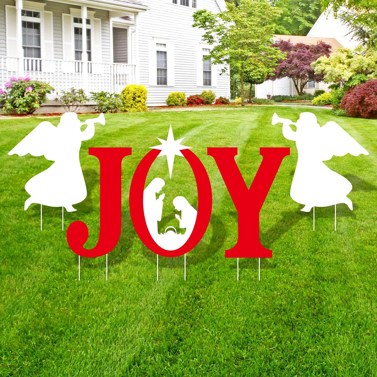 JOY Nativity Christmas Yard Signs – 5 Piece with Stakes