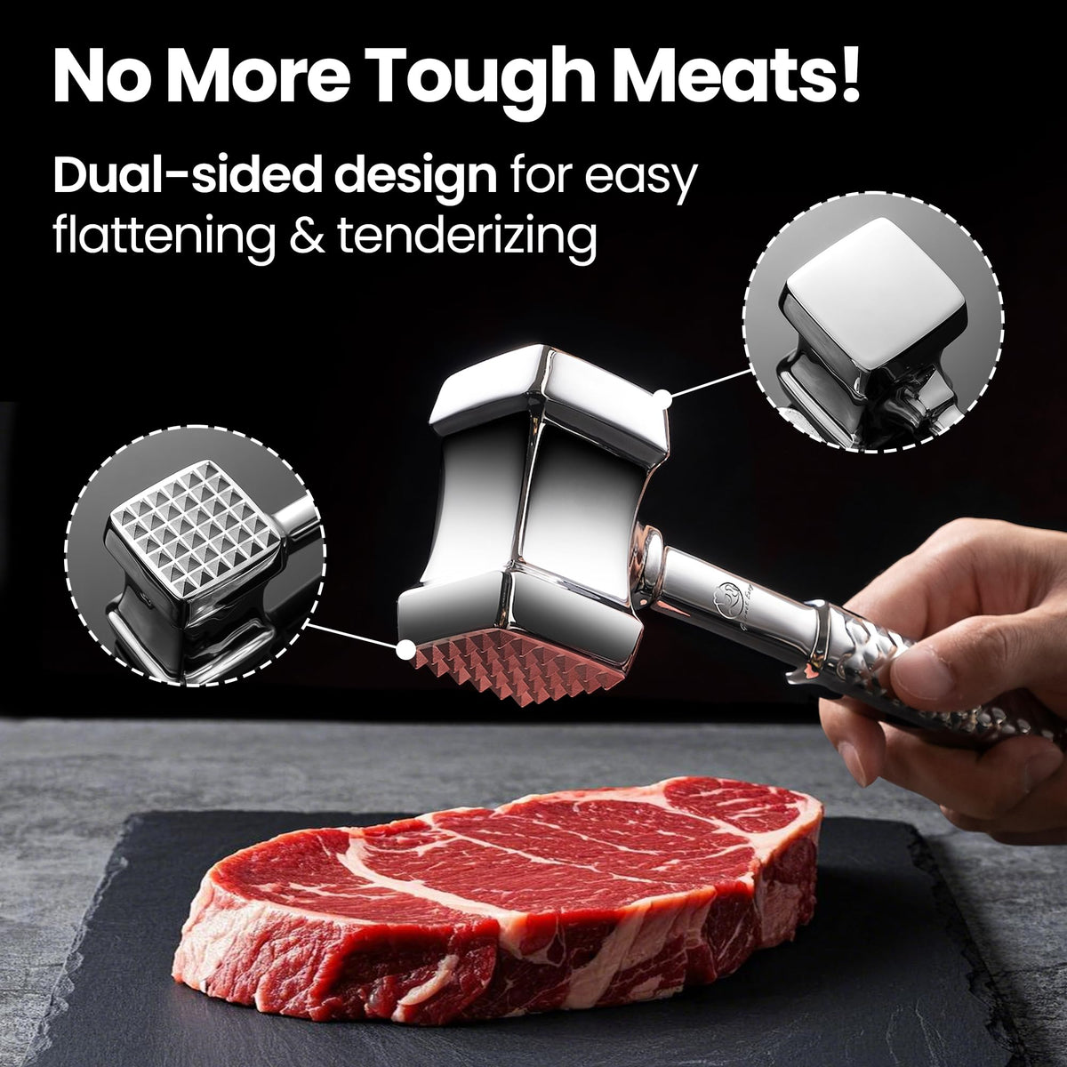 Stainless Steel Meat Tenderiser Mallet – Dual-Sided