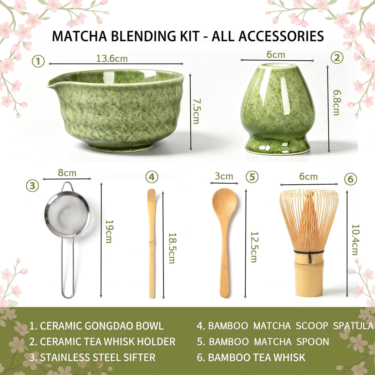 6-Piece Matcha Tea Set with Bamboo Whisk & Bowl