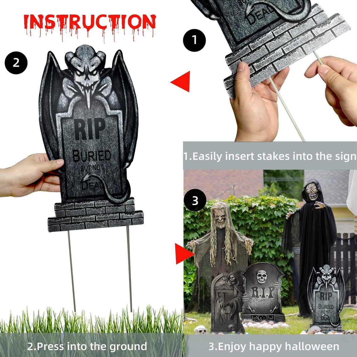 Plastic Halloween Tombstones – 9 Piece RIP Graveyard Set – view 6