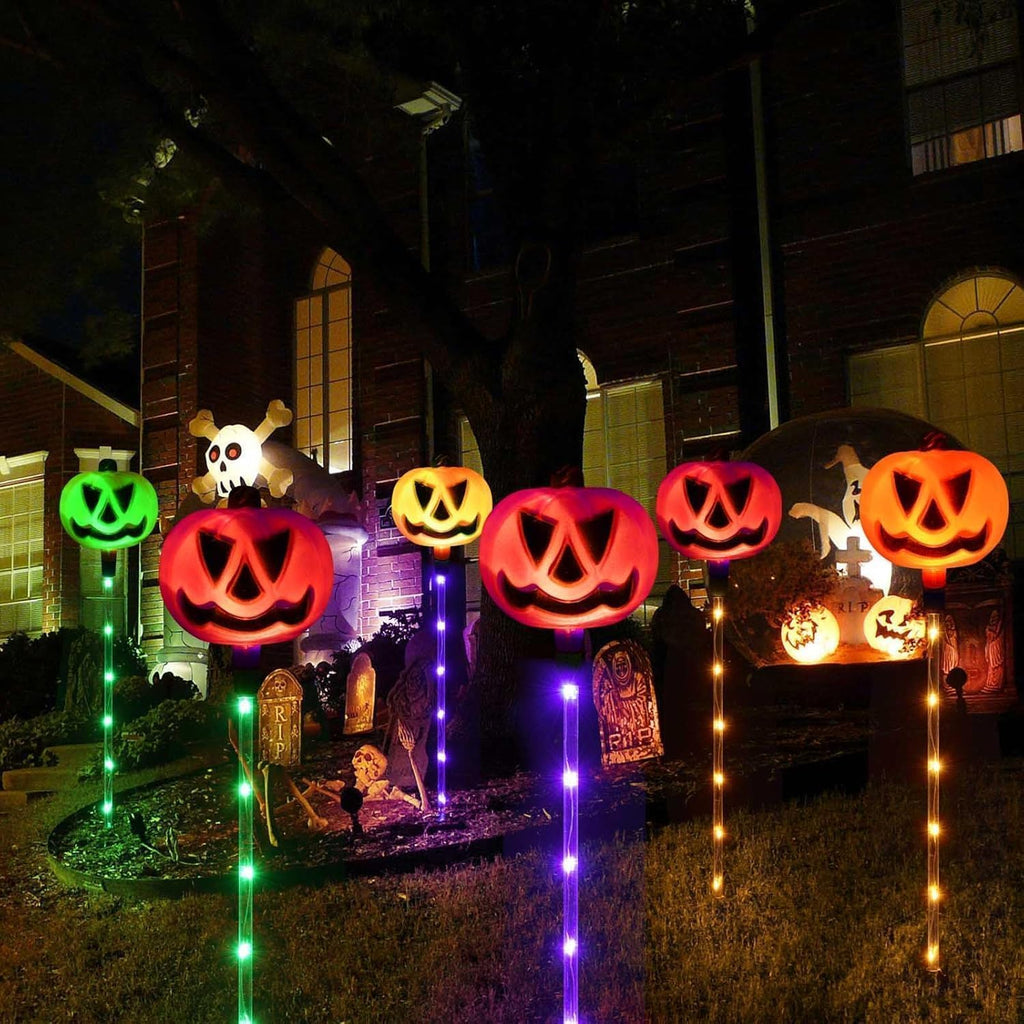 Solar Pumpkin Pathway Lights – 6 Pack – view 2