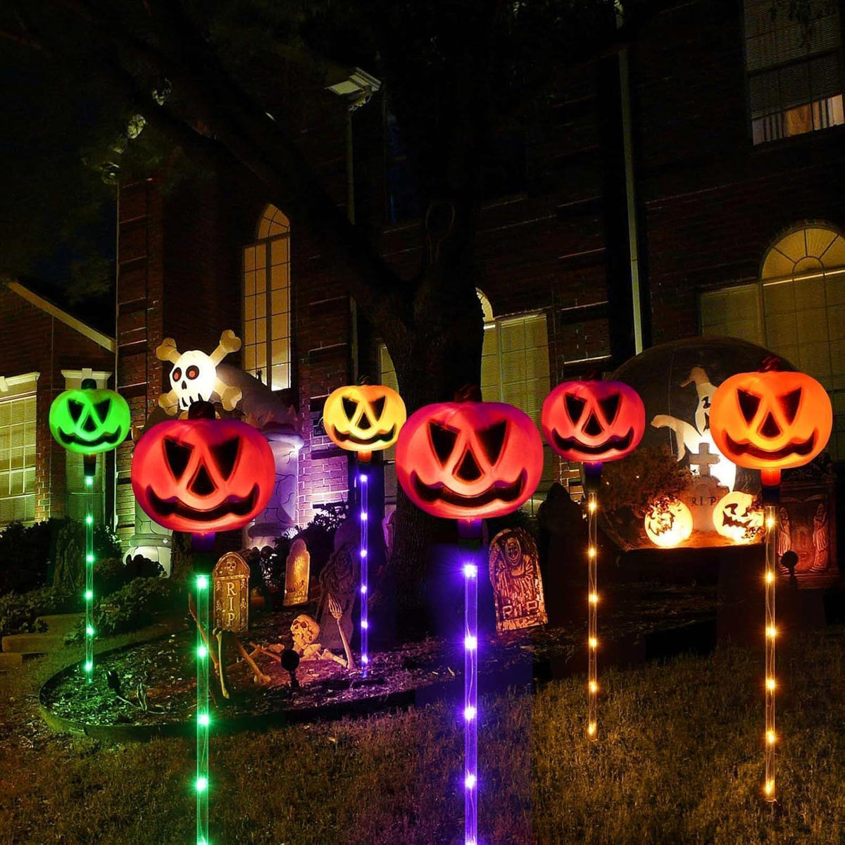 Solar Pumpkin Pathway Lights – 6 Pack – view 2