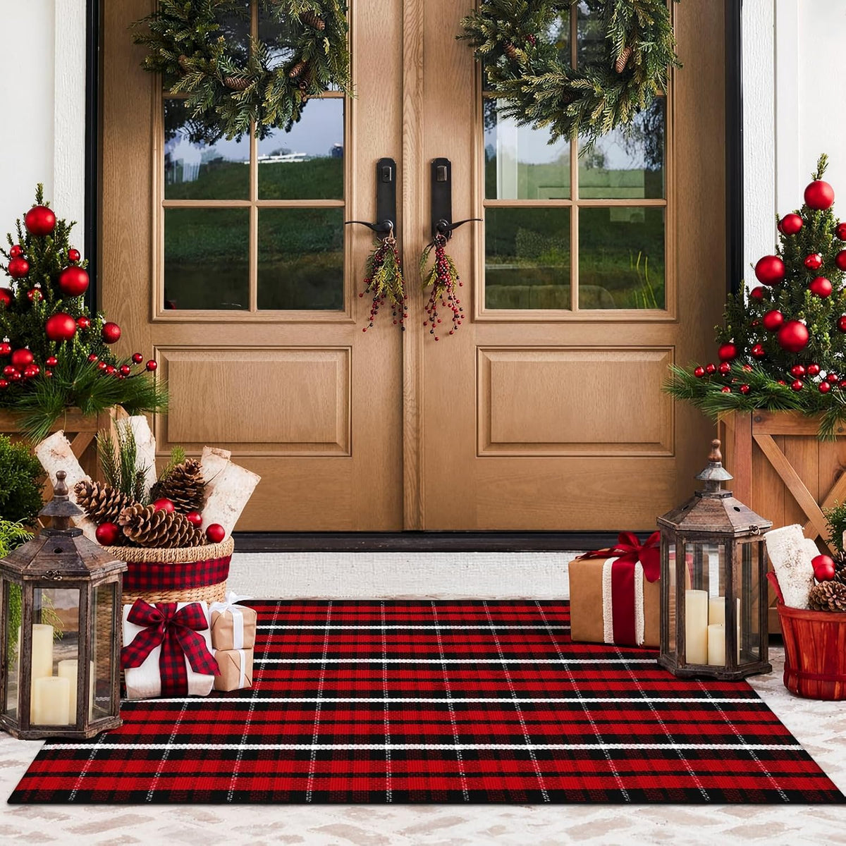 Buffalo Plaid Christmas Door Mat & Runner